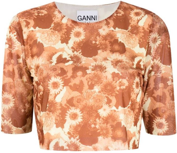 GANNI T-shirt met mesh Oranje