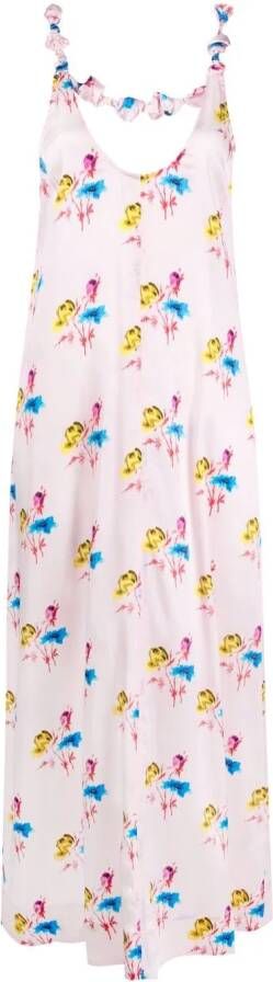 GANNI Midi-jurk met bloemenprint Roze
