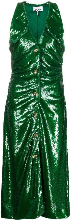GANNI Midi-jurk met pailletten Groen