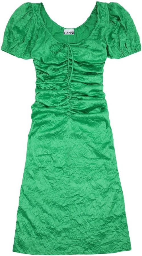 GANNI Midi-jurk met pofmouwen Groen
