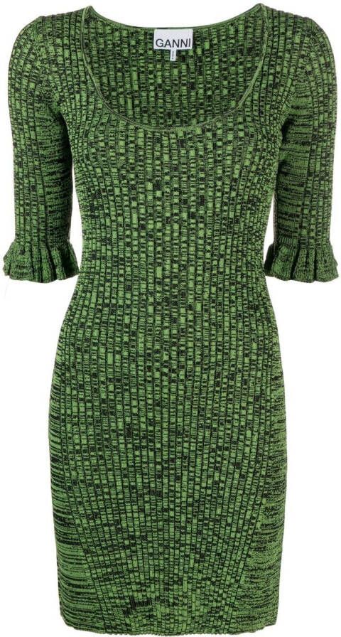 GANNI Gemêleerde mini-jurk met fladdermouwen Groen
