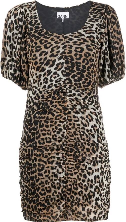 GANNI Mini-jurk met luipaardprint Bruin