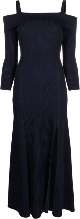 GANNI Off-shoulder midi-jurk Blauw