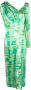 GANNI Off-shoulder zijden jurk met print Groen - Thumbnail 1