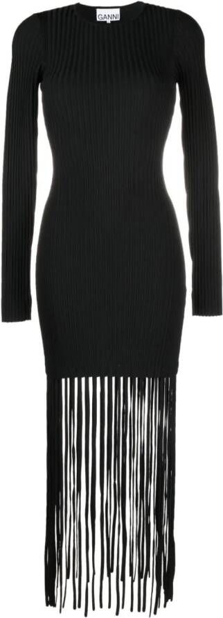 GANNI Ribgebreide mini-jurk Zwart