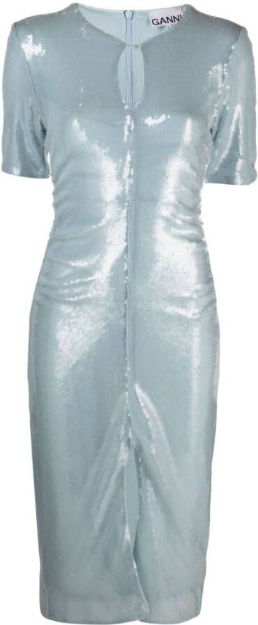 GANNI Midi-jurk verfraaid met pailletten Blauw