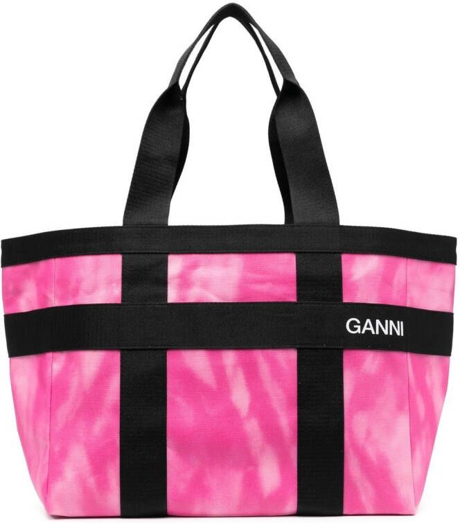 GANNI Shopper met tie-dye print Roze