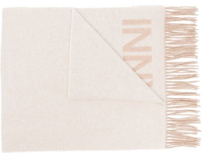 GANNI Sjaal met logoprint Beige