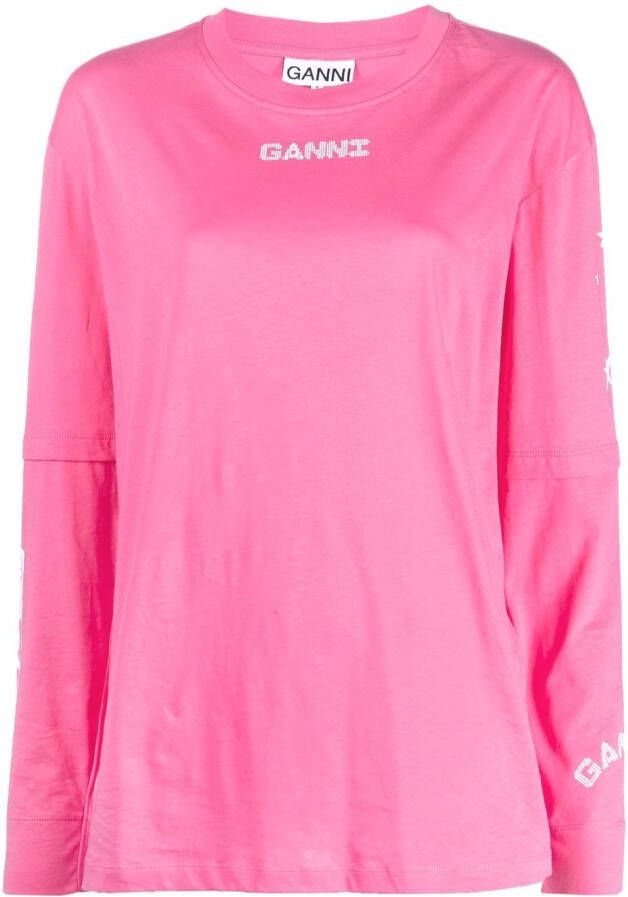GANNI T-shirt met tekst Roze