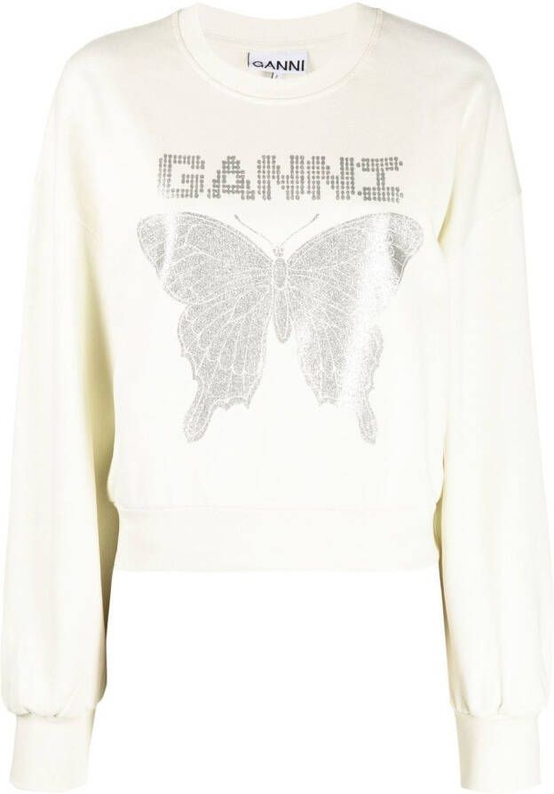GANNI Sweater met logoprint Beige