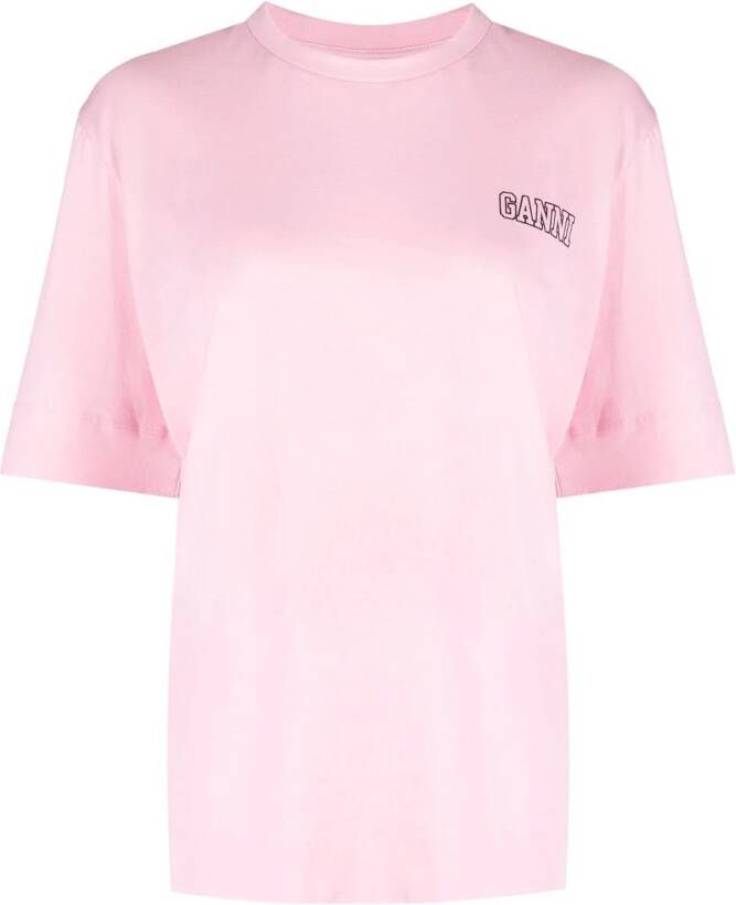 GANNI T-shirt met geborduurd logo Roze