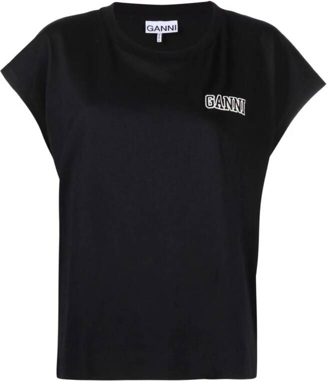 GANNI T-shirt met geborduurd logo Zwart