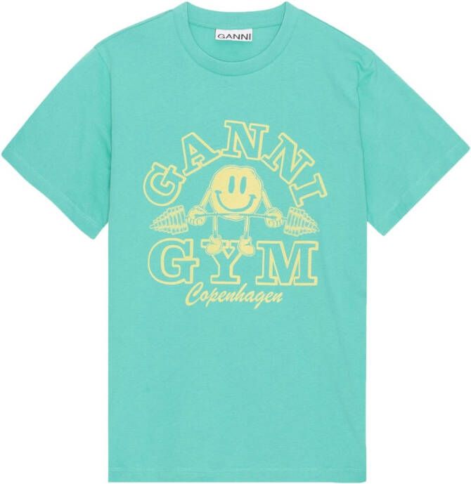 GANNI T-shirt met logoprint Blauw
