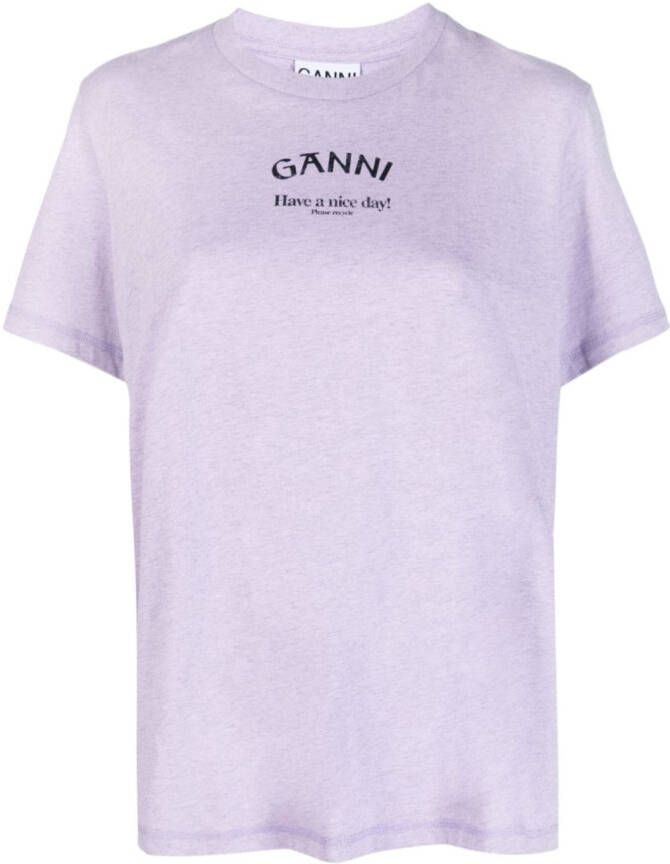 GANNI T-shirt met logoprint Paars