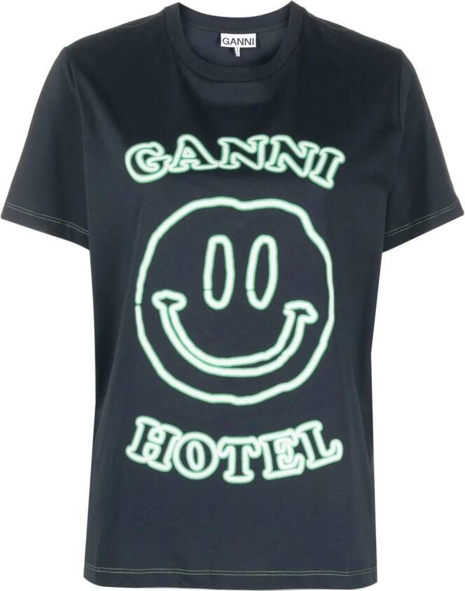 GANNI T-shirt met print Blauw