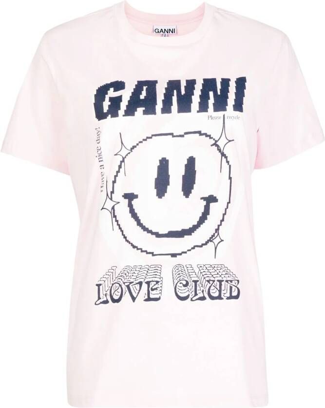 GANNI T-shirt met print Roze