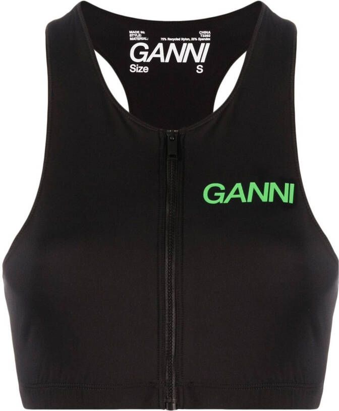 GANNI Top met logoprint Zwart