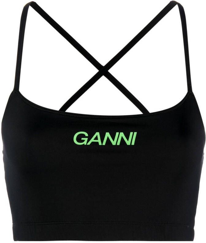 GANNI Top met logoprint Zwart