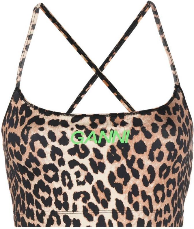 GANNI Top met luipaardprint Bruin