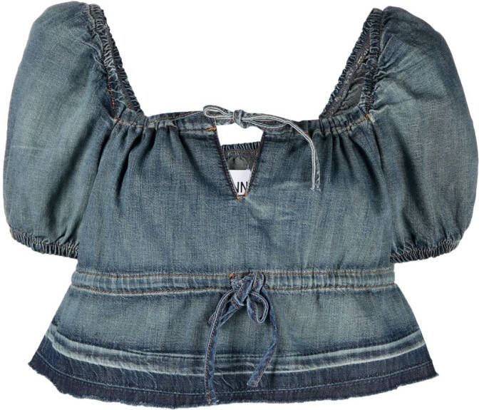 GANNI Top met pofmouwen Blauw
