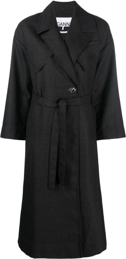 GANNI Twill trenchcoat Zwart
