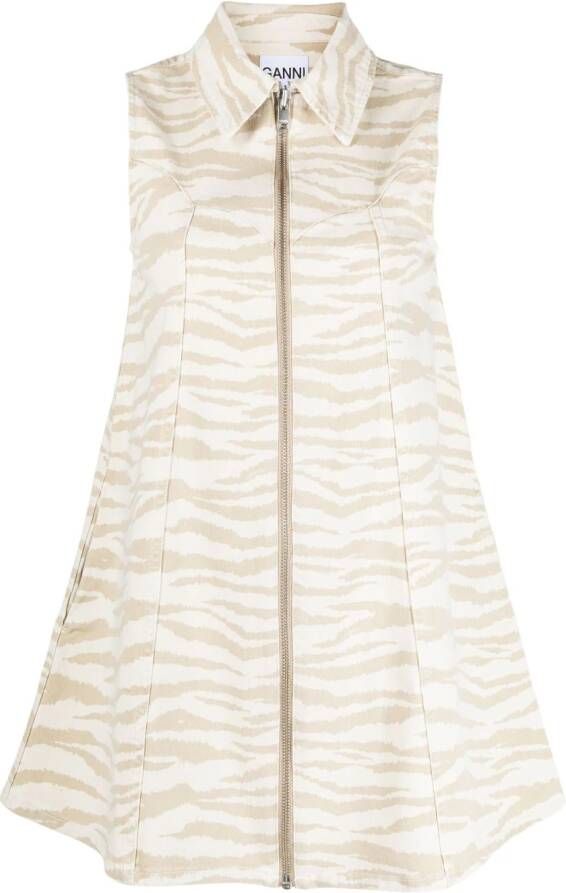 GANNI Mini-jurk met zebraprint Beige
