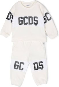 Gcds Kids logo-tape cotton tracksuit set Beige