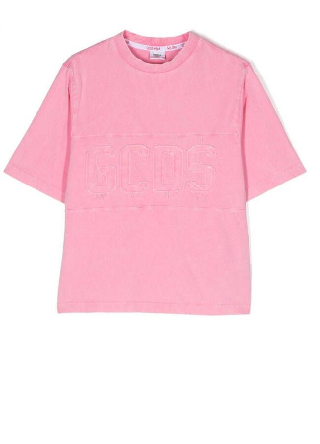 Gcds Kids T-shirt met logo applicatie Roze
