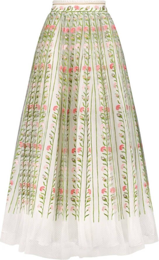 Giambattista Valli Maxi-rok met geborduurde bloemen Groen