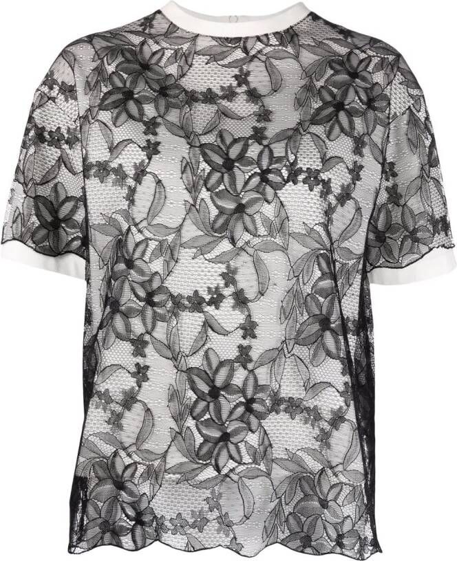 Giambattista Valli T-shirt met bloemenkant Zwart