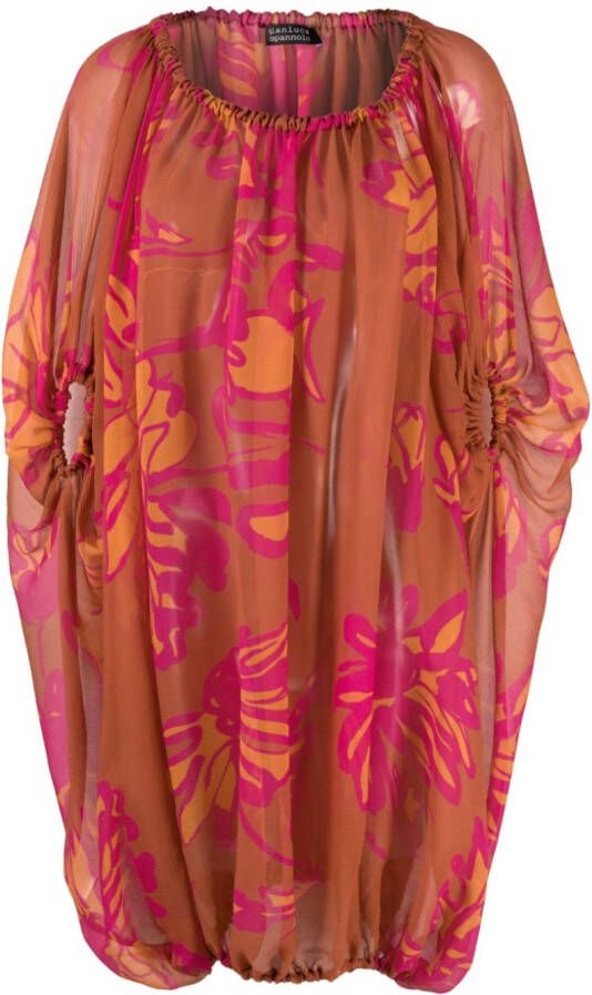Gianluca Capannolo Midi-jurk met bloemenprint Oranje