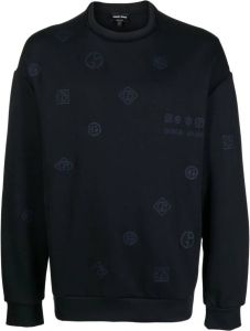 Giorgio Armani logo-embroidered crew-neck sweatshirt Blauw