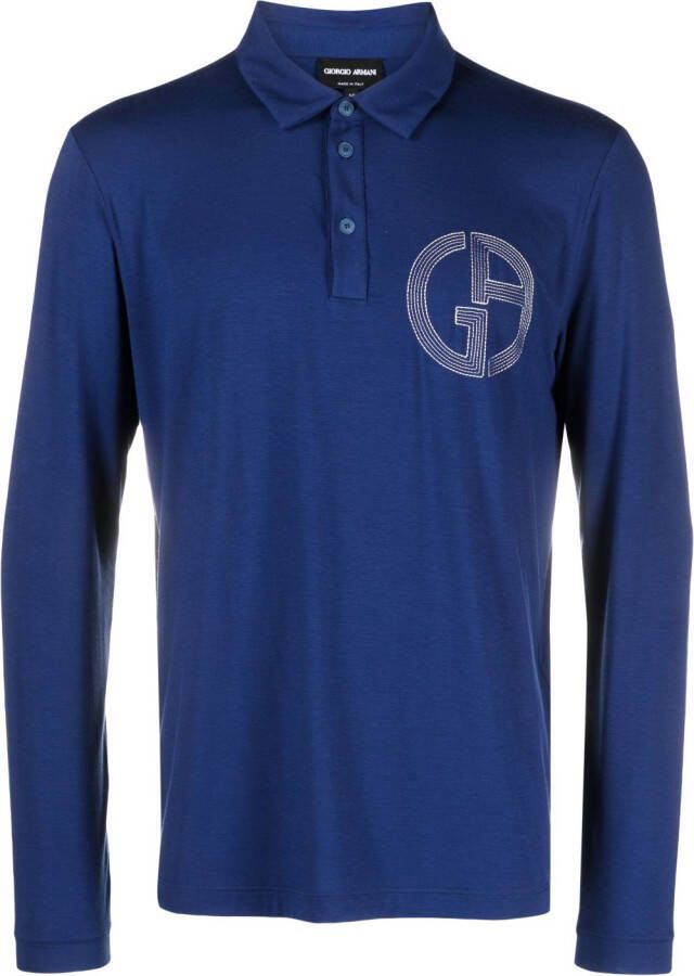 Giorgio Armani Poloshirt met geborduurd logo Blauw