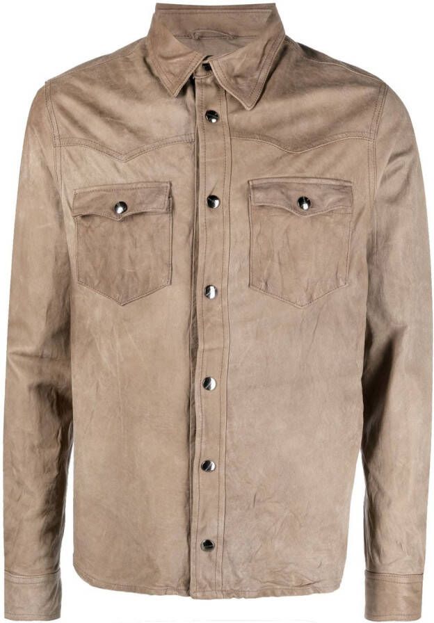 Giorgio Brato Leren cowboyshirt Bruin