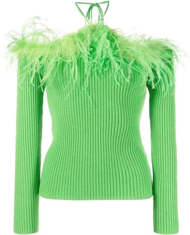 Giuseppe Di Morabito Top met veren afwerking Groen