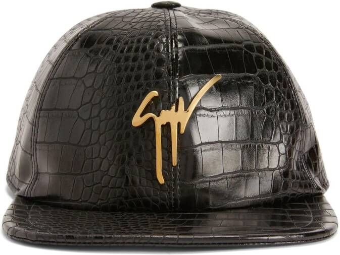 Giuseppe Zanotti Honkbalpet met krokodillenleer-effect Zwart
