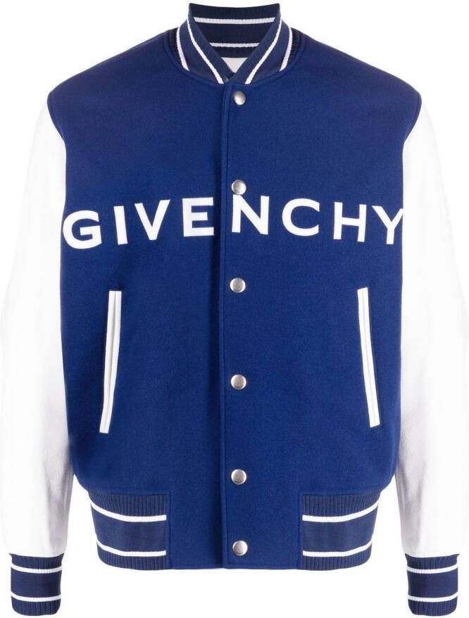 Givenchy Bomberjack met logodetail en leren mouwen Blauw