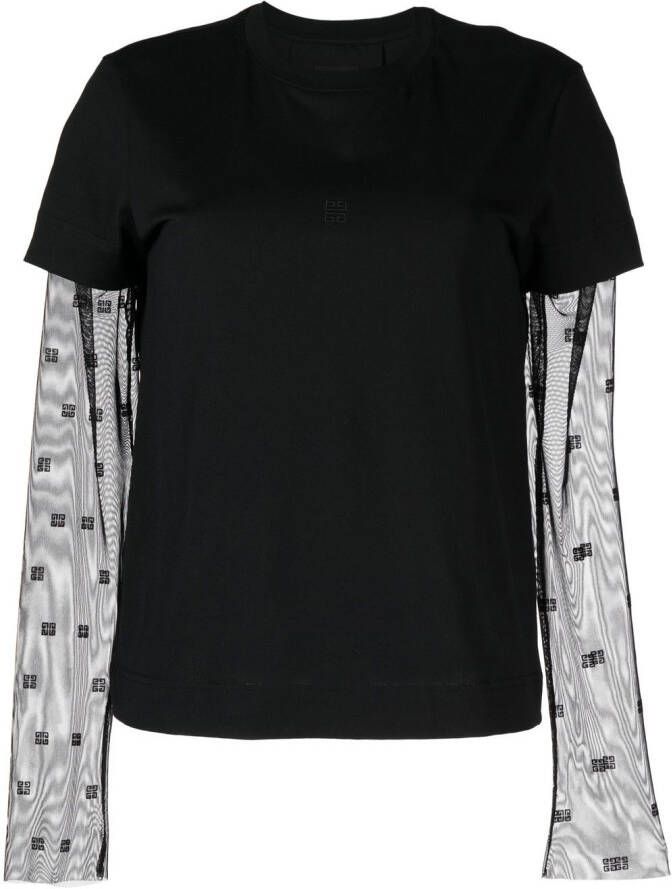 Givenchy T-shirt met doorzichtige mouwen Zwart