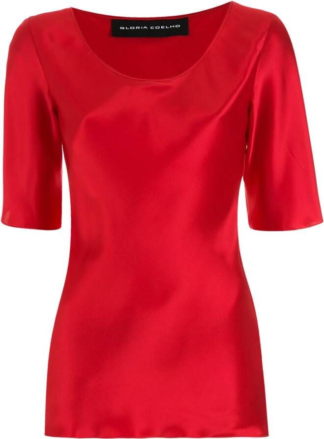 Gloria Coelho T shirt met diepe ronde hals dames zijde PP Rood