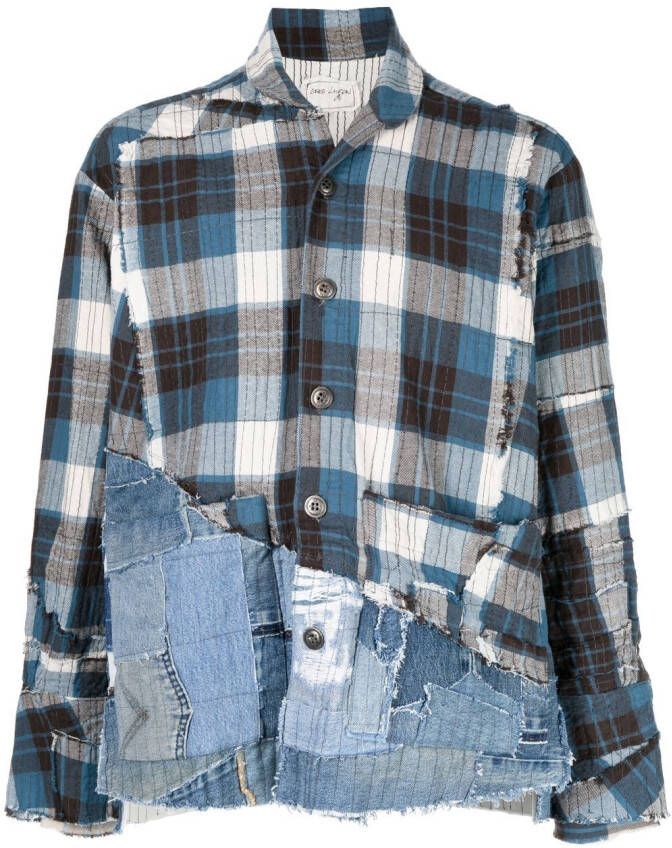 Greg Lauren Overhemd met patchwork Blauw
