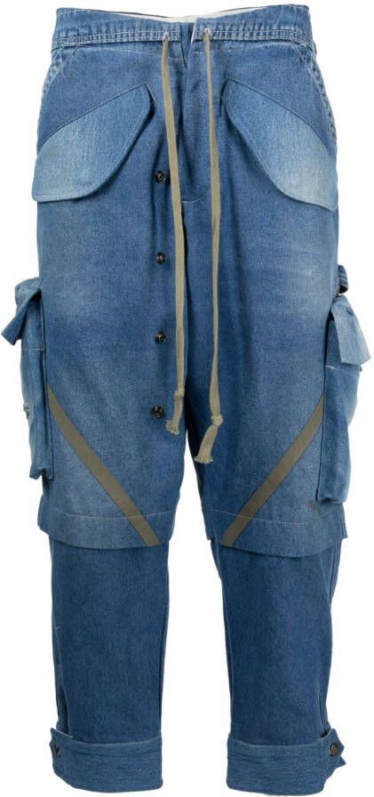 Greg Lauren Jeans met gewassen vlakken Blauw