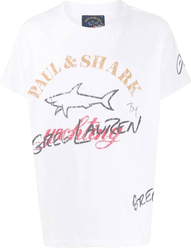 Greg Lauren X Paul & Shark T-shirt met ronde hals Wit