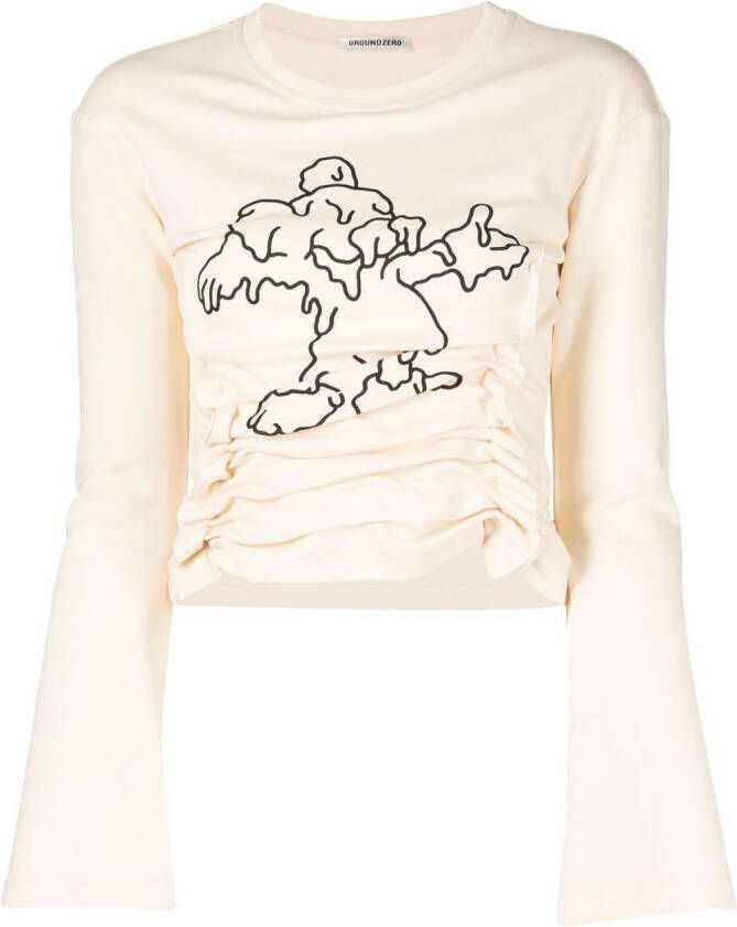 Ground Zero T-shirt met grafische print Beige