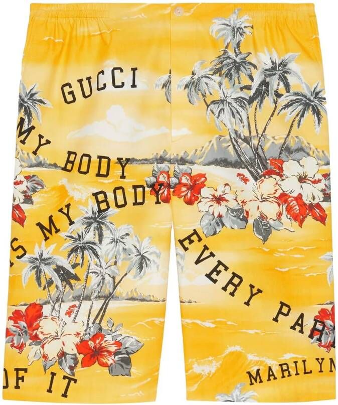 Gucci Bermuda shorts met palmprint Geel