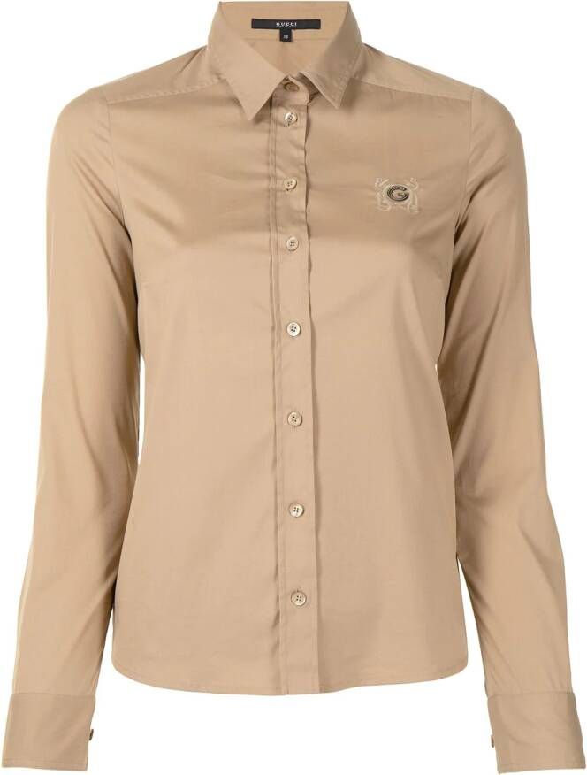 Gucci Overhemd met geborduurd logo Bruin