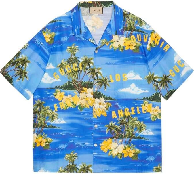 Gucci Bowlingshirt met palmprint Blauw