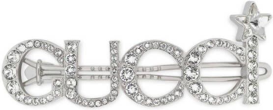 Gucci Haarspeld met kristallen logo Zilver