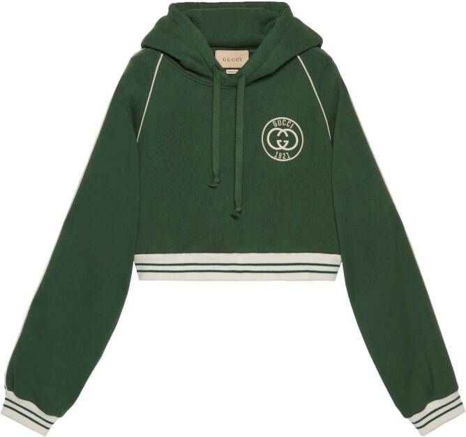 Gucci embroidered-logo cropped hoodie Groen