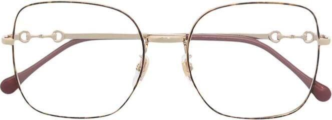 Gucci Eyewear Horsebit zonnebril met vierkant montuur Goud