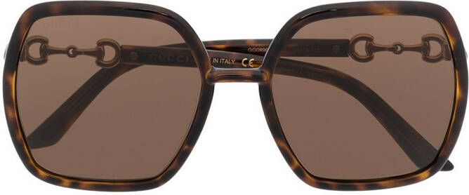 Gucci Eyewear Zonnebril met horsebit detail Bruin